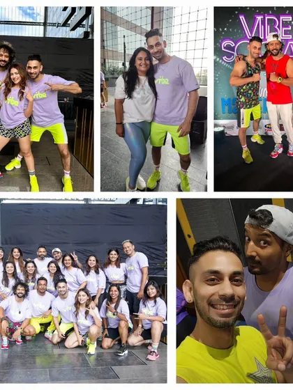 A collage of moments from the 'Vibe Social 5.0' event. It shows the camaraderie with fellow master trainers, group photos with our amazing team, and selfies that capture the fun, thankful spirit of the day.