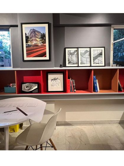 The atmosphere in our Pune studio is one of focused creativity. The open-plan layout and large windows looking out onto greenery create a bright and inspiring environment for our team to design and develop projects.