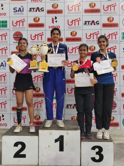The U-19 National Championship podium with Yashaswini at the top.