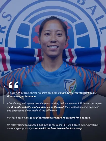 "RSF has become my go-to place whenever I need to prepare for a season." Hearing this from Bala Devi, former captain of the Indian National Team, is a testament to our process. This image captures her strength and includes her feedback on how our football-specific approach helped her regain confidence and performance after injury.