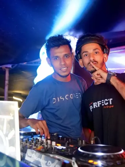 Posing with my fellow DJ at Cafe Mambo. Teamwork and collaboration are a big part of the Goa nightlife scene.