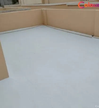 Here is a freshly waterproofed terrace, looking clean and protected. Beyond preventing leaks, this treatment also adds a reflective quality to the roof, which can help keep the upper floors of the house cooler during summer.