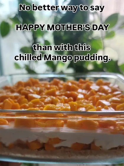 Nothing says summer like my chilled mango pudding. I make it with a creamy base, a biscuit crumble, and lots of fresh, sweet mango chunks. It's a refreshing single-serving dessert perfect for beating the heat or celebrating Mother's Day.