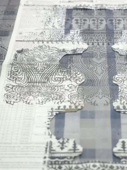 Our master printers recreated the stunning temple architecture of Hampi for the 'PAMPA' exhibition. Using historical sketches, they block printed these designs onto handwoven cotton-silk panels, a special project as one of our printers is from the Hampi region.