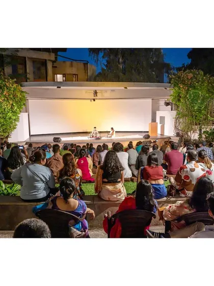 The beautiful open-air amphitheater at Triveni Kala Sangam, filled with a wonderful audience for my solo.