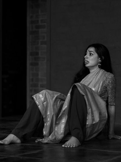 A moment of vulnerability and fear, captured during an abhinaya workshop. This kind of emotional exploration is key to growing as a performer and storyteller.