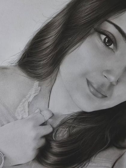 A close-up of the finished hair detail portrait.