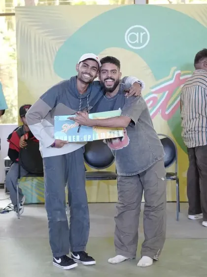 Two dancers celebrating their win at Spectra 2024.