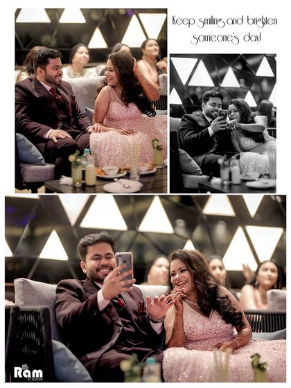 This collage captures the fun, candid moments of an engagement party. From taking selfies to sharing laughs, these are the real memories that make the day special.