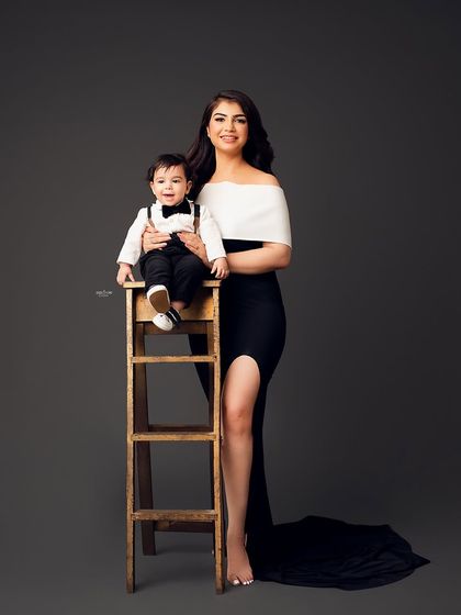 A stunning mother-son portrait. This little gentleman and his gorgeous mamma are showing off their style in this elegant and modern photoshoot.