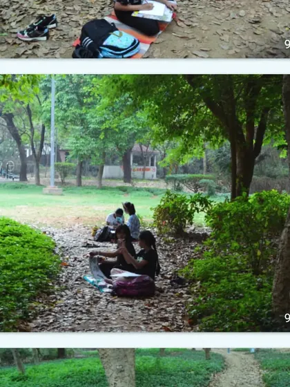 Students find quiet spots in the park to sit and sketch during our outdoor workshop. This activity teaches them to observe details in nature and translate them onto paper.