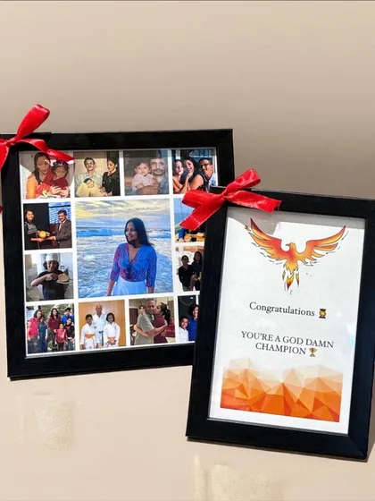 A perfect duo of personalized frames. I created a photo collage to capture multiple memories in one place, alongside a custom quote frame to deliver a powerful, motivational message for a recent graduate.