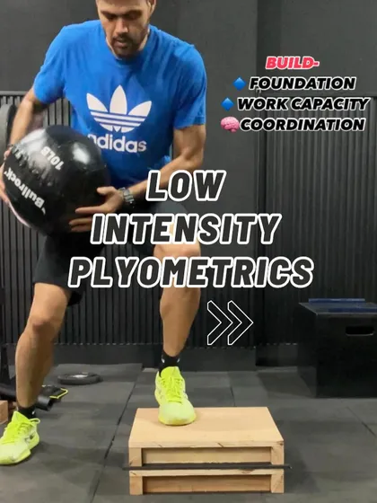 This image highlights the use of low-intensity plyometrics to build a solid foundation, improve work capacity, and enhance coordination.