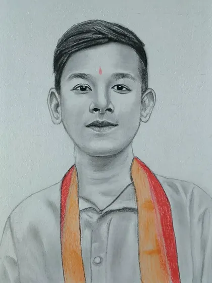 A portrait of a young boy with a colored scarf. A little bit of color can add a lot of personality to a sketch.