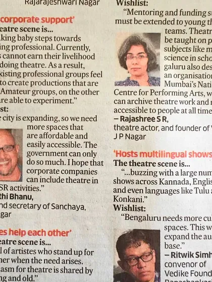 We are honored to be featured in this article about the theatre scene in Bengaluru. It's a privilege to be part of this vibrant community.