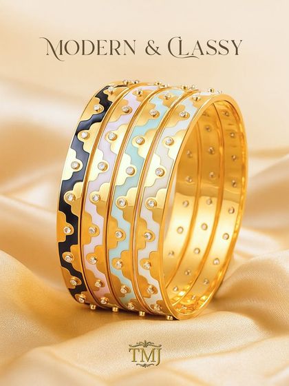 This festive season, upgrade to modern bangles that you could actually wear daily. Our enamel bangles come in a variety of colours and patterns, studded with diamonds for a touch of sparkle.