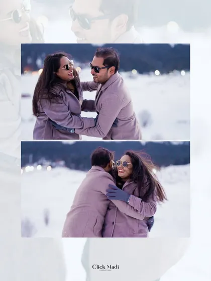A collage of candid, playful interactions between the couple during their Kashmir pre-wedding shoot. These are the unscripted moments of laughter and affection that tell a real love story.