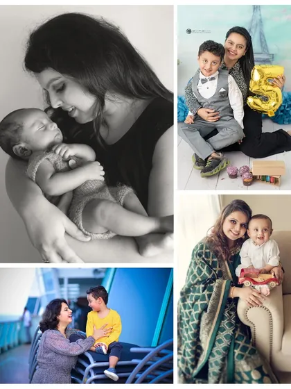 Another personal collage showing my journey as a mother, from holding my son as a newborn to celebrating his fifth birthday.