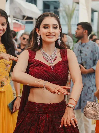 The bride's infectious energy as she dances at her Haldi. Her happiness was the sunshine that lit up the entire event.