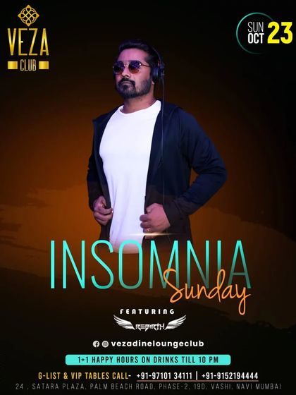 An 'Insomnia Sunday' poster, featuring me alongside DJ AMYR for a night of non-stop music.