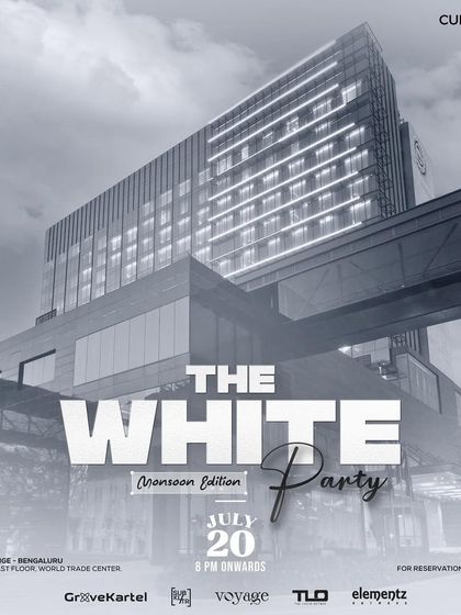 A poster for "The White Party" that emphasizes the stunning venue, High Ultra Lounge. This approach sells the location as much as the event itself, appealing to those seeking a premium experience.