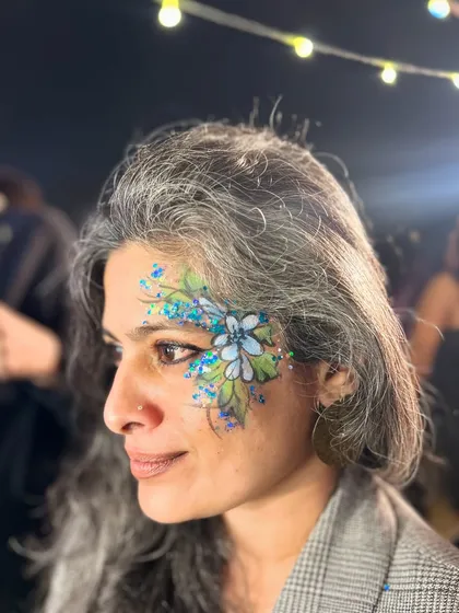 For every age group? YESS SIRR! It was a pleasure to paint this beautiful blue floral design for this elegant lady. Her silver hair was the perfect frame for it.