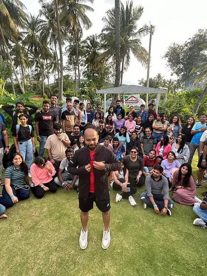 We love hosting big groups. This is a shot of a recent corporate team outing. Our resort has plenty of space and activities to keep everyone engaged, making it the ideal spot for team building and group fun.