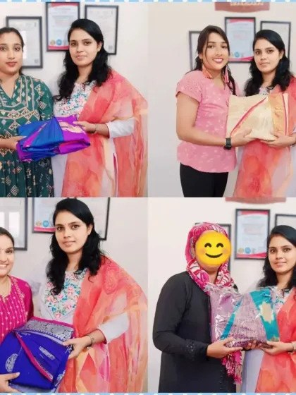 A collage of happy moments with my students and clients. It brings me immense joy to share my skills and see the confidence a perfectly draped saree brings to them.