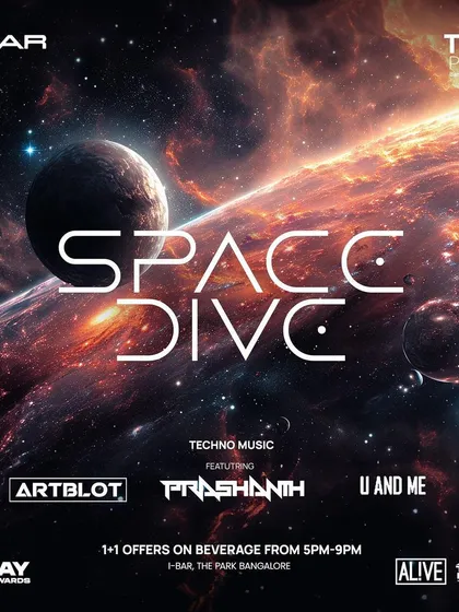 The flyer for "Space Dive" at I-Bar, The Park. This was a journey into deep and cosmic techno sounds, perfect for the venue's vibe.