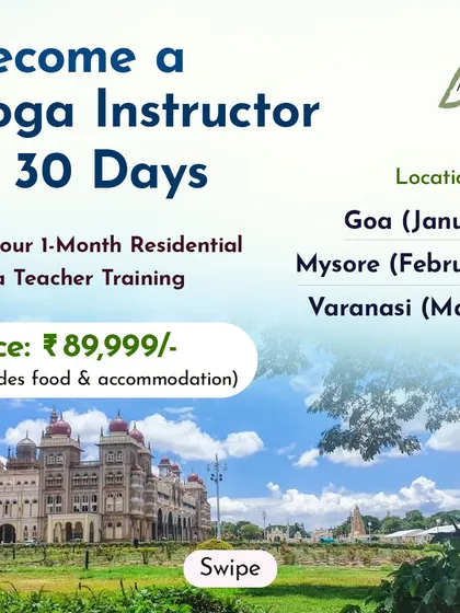 For those who want to deepen their practice and share it with others, we offer a 30 day residential Yoga Teacher Training program. This immersive course, held in spiritual locations like Mysore, Goa, and Varanasi, includes accommodation and food, allowing you to fully focus on your journey.