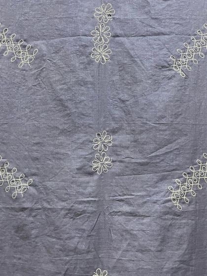 Another view of the custom-made Mangalgiri saree with Sashiko embroidery, showing the neatness and precision of the hand-stitching.