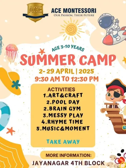 Here are all the details for our upcoming summer camp. We offer themed weeks packed with activities like art, pool days, Brain Gym, and music, ensuring a fresh and exciting experience each day for children aged 3-10.
