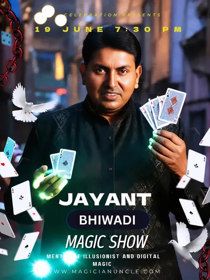 Announcing my show in Bhiwadi, Rajasthan. This poster highlights my skills as a mentalist, illusionist, and digital magician.