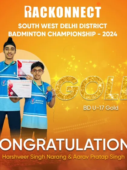 Another Gold for our athletes. Harshveer and Aarav dominated the Boys Doubles U-17 category at the South West Delhi District Badminton Championship.