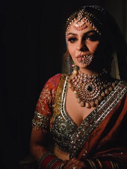 A dramatic shot capturing the essence of my bridal look. This lehenga holds a special place in my heart as it’s the foundation of Mohraya.