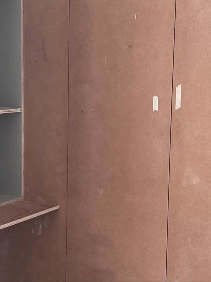 Another work-in-progress shot of the kids' room, showing the bare MDF and plywood before any finishing is applied. This is the foundational stage where the layout is built.