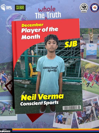 Neil Verma from Conscient Sports, recognized as a Player of the Month for December in the Sub Junior Boys category for his big moments under pressure.