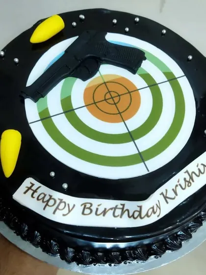 We love getting creative with our celebrations. Here is a custom shooting-themed birthday cake for one of our young shooters, complete with a target, a pistol, and bullets. It’s a detail that makes a birthday party in Mumbai truly unique.
