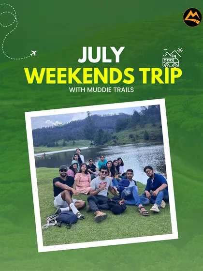 Our July weekend trips are all about monsoon magic. A group enjoying the lush greenery and cool breeze on a weekend getaway from Bangalore.