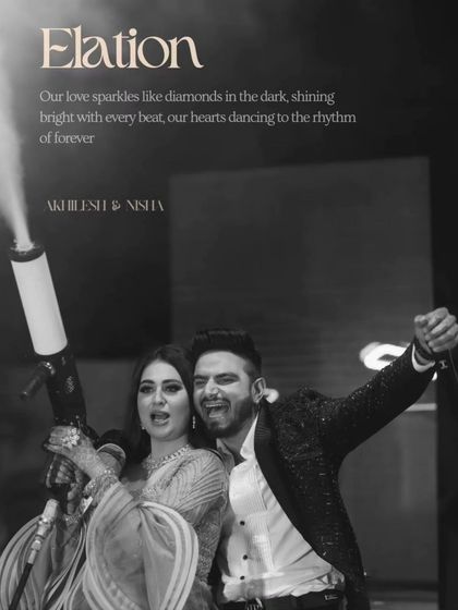 "Elation." A black and white shot of the couple having a blast with a smoke gun. Their expressions of pure joy and excitement perfectly capture the peak of the party.