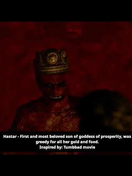A shot of the Hastar model with text explaining his lore, inspired by the movie 'Tumbbad'. This shows how I can integrate narrative elements directly into the visual presentation of a character.