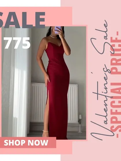 Valentine's Special Price. This gorgeous maroon evening gown with a high slit is perfect for a romantic dinner or formal event.