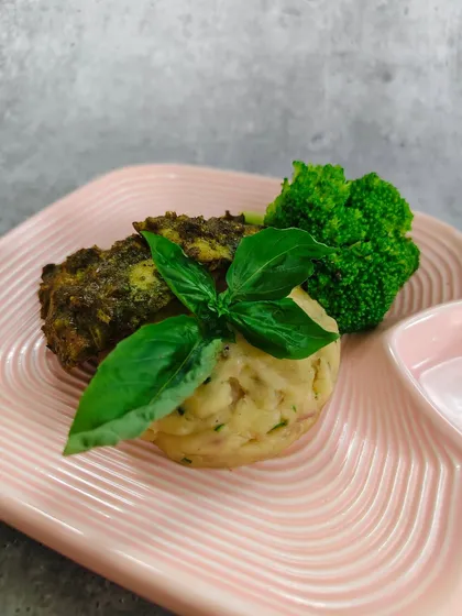Presenting our Chimichurri Fish over a bed of Sweet Potato Mash. The zesty, herb-marinated fish is perfectly balanced by the creamy sweetness of the mash.