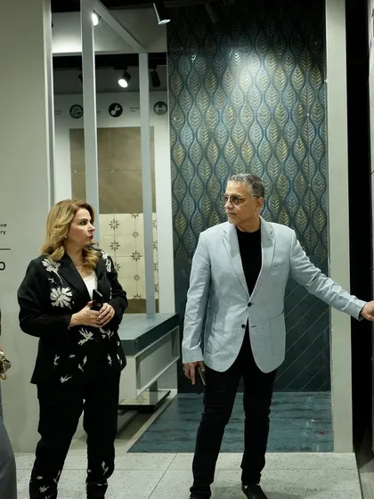 Here I am with our Director of Interior Design, Mahnaz Tafti, and our team, reviewing the tile selections at the Creanza showroom. This collaborative process is crucial to ensuring every detail of a project is perfect.
