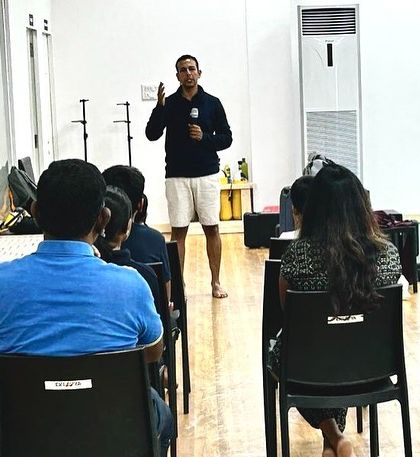 An interactive session in progress with guest speaker Dhirender Jamwal. We invite experienced athletes and coaches to share their knowledge and inspire our students.
