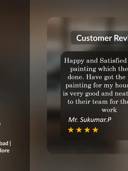 A satisfied customer review praising the neat and good quality of our interior painting and POP work. We appreciate the feedback on our team's professional service.