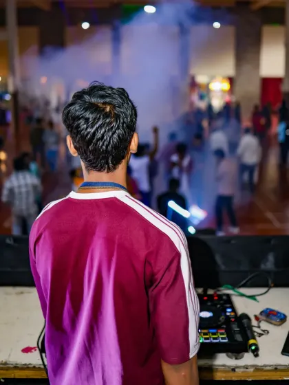 A view from behind me, looking out at the crowd through a haze of smoke. This is my perspective on a great party.