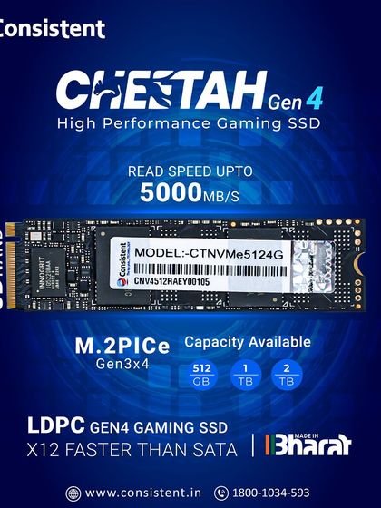 Our Cheetah Gen 4 NVMe SSD offers read speeds up to 5000MB/s, providing a massive performance uplift for any compatible PC or laptop. It's a next-generation storage solution for serious users.