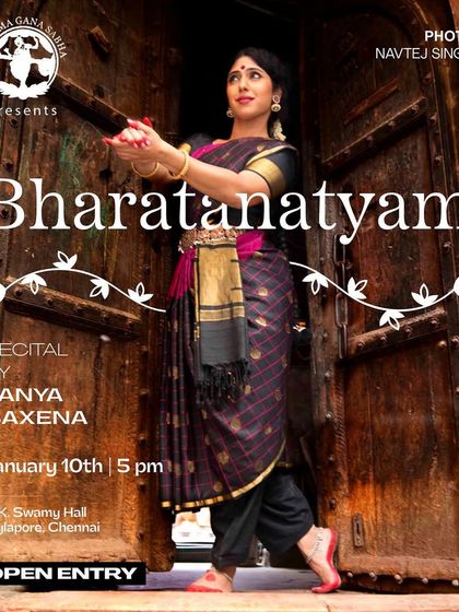 The poster for my recital at Brahma Gana Sabha during the Chennai Margazhi season. Performing in Chennai, the heart of the Bharatanatyam world, is always a special experience.