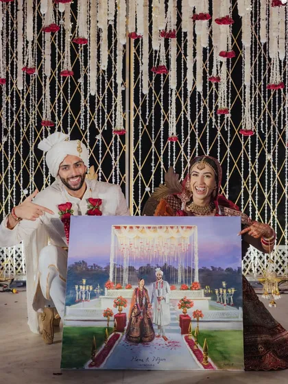 Why just capture a memory when you can paint it? For this couple, I arranged a live wedding painter to create a timeless masterpiece of their ceremony, a truly unique wedding detail they can cherish forever.